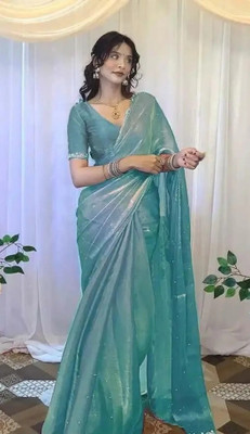 QVIDYA Solid/Plain Bollywood Organza, Silk Blend Saree(Light Blue)
