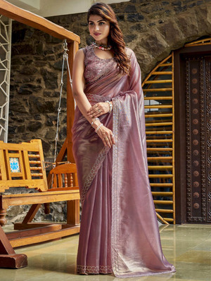 ANOUK Solid/Plain, Embellished Daily Wear Organza Saree(Maroon)