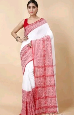 Apu handloom Woven Handloom Handloom Cotton Blend Saree(White)