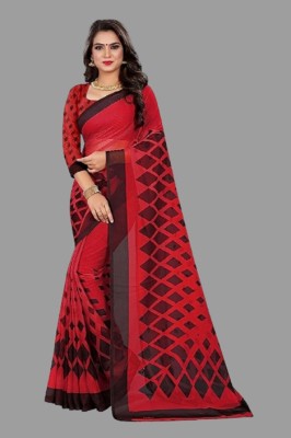 THE PRIVATE LABLE Printed Mysore Georgette Saree(Red)