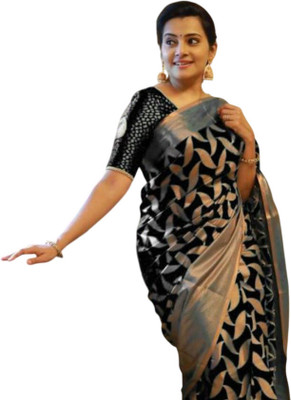 Suhanioi Self Design Bollywood Silk Blend Saree(Black)