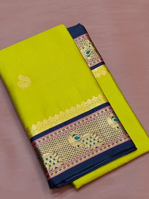 KRIYANSH Printed Paithani Jacquard, Cotton Silk Saree(Light Green)