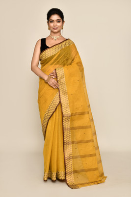 maa textile Self Design Tant Pure Cotton Saree(Orange)