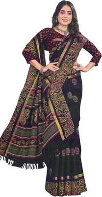 Hanvi Fashions Floral Print Handloom Chiffon Saree(Black)