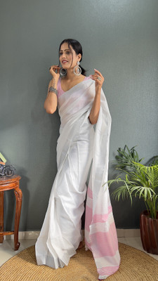 Cipto Solid/Plain Chanderi Cotton Blend Saree(Pink)
