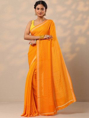 LIBAS Printed Daily Wear Georgette Saree(Yellow)
