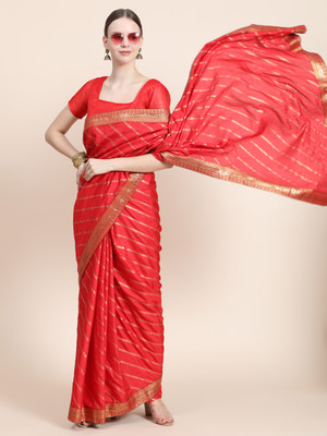 AVANTIKA FASHION Woven, Embellished, Dyed, Printed Bollywood Pure Silk, Art Silk Saree(Red)