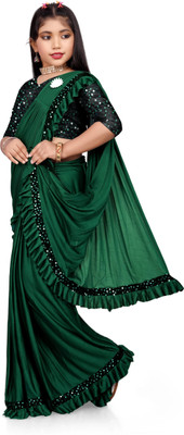 HERVALLY Embellished, Self Design Bollywood Lycra Blend Saree(Green)