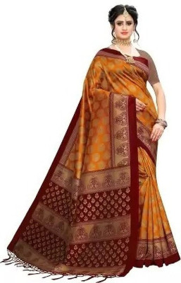 Moda Rapido Printed Banarasi Lycra Blend Saree(Yellow)
