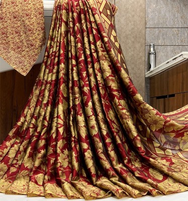 Hensi sarees shop Polka Print Bollywood Chiffon, Art Silk Saree(Red, Gold)