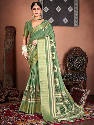 ANOUK Embroidered Bollywood Silk Blend Saree(Green)