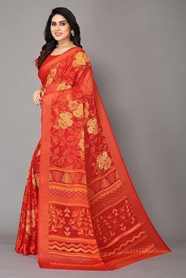 VASTRAVEDAA Printed, Floral Print Bollywood Brasso Saree(Red)