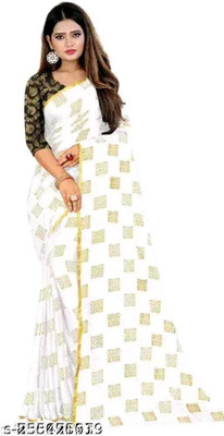 Triveni Fab Polka Print Daily Wear Chiffon Saree(White)