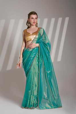 shiv textiles Embellished Bollywood Net Saree(Green)
