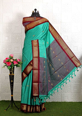 AS CREATION Self Design Kanjivaram Silk Blend Saree(Multicolor)