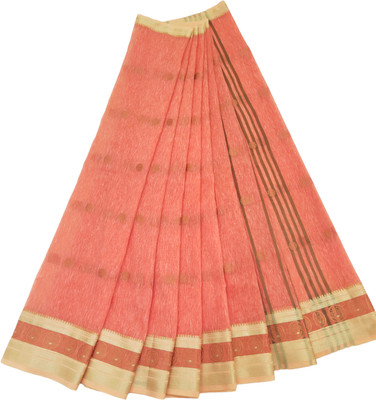 The FabLab Woven Handloom Cotton Linen Saree(Multicolor)
