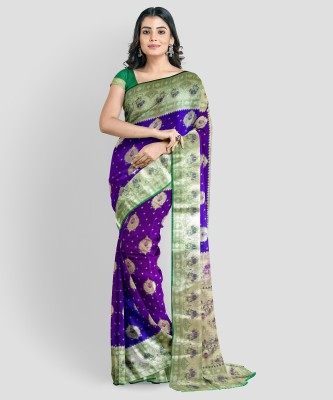 aksham silk saree Embellished Banarasi Silk Blend Saree(Purple)