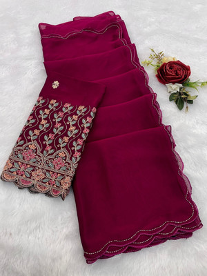 KONICA FAB Solid/Plain Bollywood Chiffon Saree(Maroon)