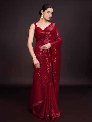 Bluebirdimpex Embellished Bollywood Georgette Saree(Maroon)