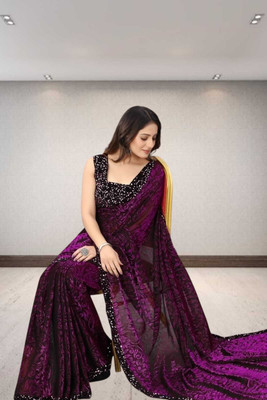 Janvi Boutique Self Design Bollywood Net Saree(Purple)