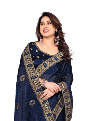 MIYANIFAB Embroidered Bollywood Jimmy choo Saree(Dark Green)