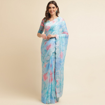Divastri Printed Bollywood Chiffon Saree(Light Blue)
