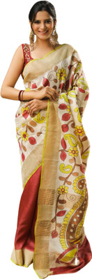 PremVastra Digital Print Bollywood Tussar Silk Saree(Red, Beige)