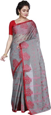 DipDiya Self Design, Woven, Embellished Tant Pure Cotton Saree(Grey)