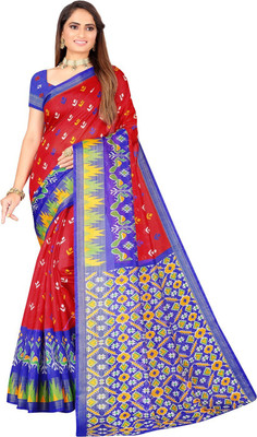 Suali Woven Ikkat Art Silk Saree(Red)