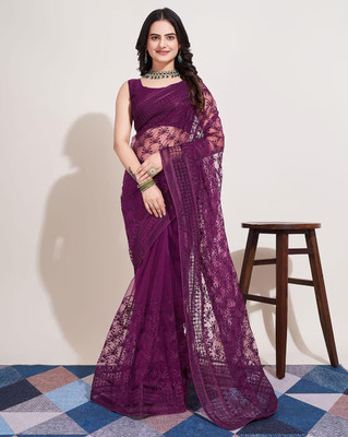SATVASHIV Embroidered Bollywood Net Saree(Purple)