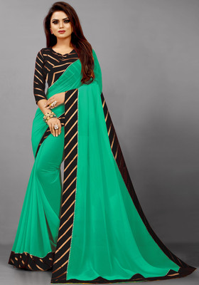 Georgette Saree Striped Bollywood Georgette, Chiffon Saree(Green)