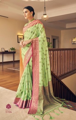 VISVASTA Printed Banarasi Jacquard Saree(Green)