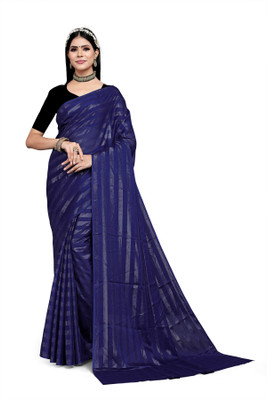 pravita Striped Bollywood Chiffon Saree(Dark Blue)