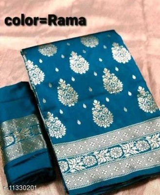 UK WORLDS Printed, Woven, Polka Print, Solid/Plain Banarasi Silk Blend, Jacquard Saree(Light Blue)