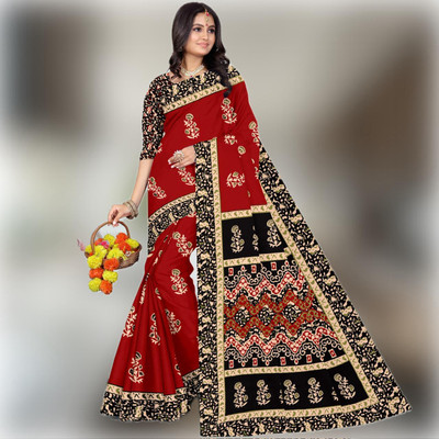 KAVACH TEXTILE Printed Daily Wear Pure Cotton Saree(Red)