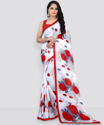 Leelavati Printed Daily Wear Georgette Saree(Red, White)