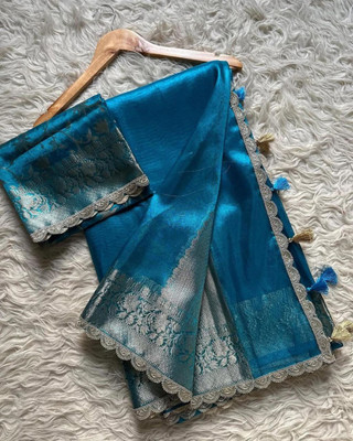 RB Fashion Embellished Banarasi Tissue Saree(Blue)