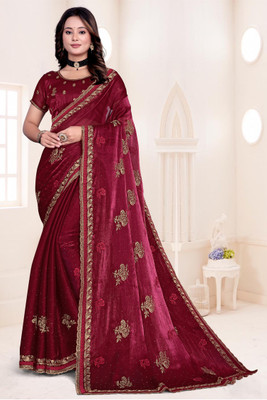 MIYANIFAB Embroidered Bollywood Jimmy choo Saree(Maroon)