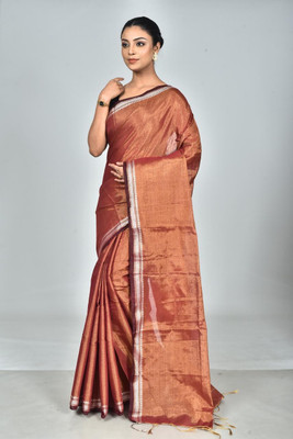 TWIRL Woven Handloom Tissue Saree(Brown)