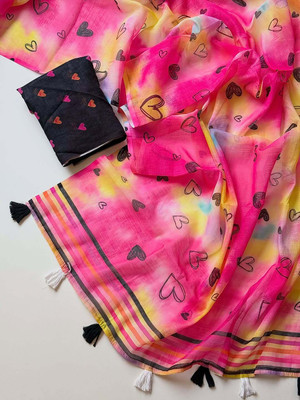 VEERA FASHION Printed Daily Wear Cotton Linen Saree(Pink)