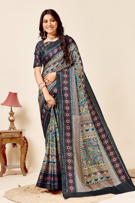FULIYA SILK Digital Print Madhubani Tussar Silk Saree(Multicolor)