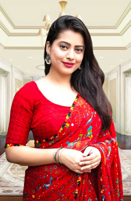HouseOfCommon Self Design Bollywood Georgette Saree(Red)