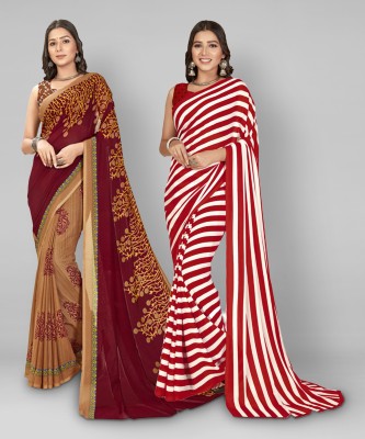 kashvi sarees Printed Daily Wear Georgette Saree(Pack of 2, White, Brown)