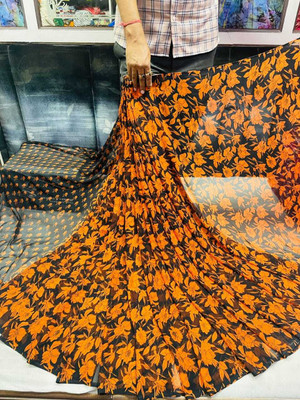 Sanjana Silks Printed Bollywood Georgette Saree(Orange)