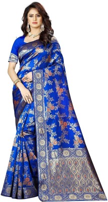 SAREEFLAME Woven, Embellished, Solid/Plain, Printed, Self Design, Floral Print, Digital Print, Dyed Banarasi Art Silk, Cotton Silk Saree(Light Blue)