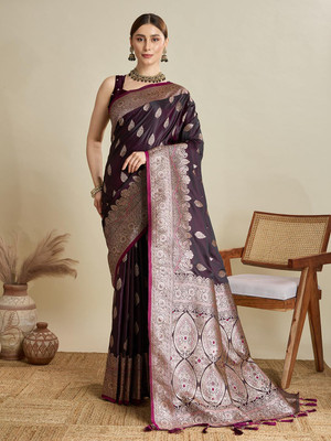 FASHION STROM Woven Bollywood Cotton Silk Saree(Purple)