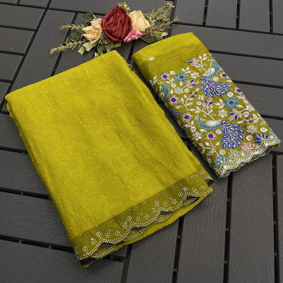 saanvi Solid/Plain, Self Design Bollywood Georgette Saree(Yellow)