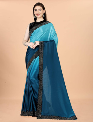 Triveni Fab Solid/Plain Bollywood Silk Blend Saree(Light Blue)