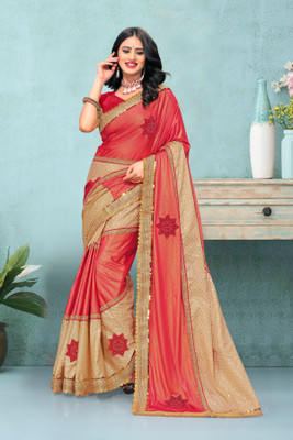KRISHNA FASHION Self Design, Digital Print, Printed Bollywood Lycra Blend Saree(Pink)