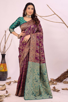 Saadhvi Woven Banarasi Pure Silk Saree(Purple)